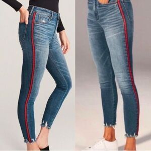 Abercrombie & Fitch Blue Skinny Jeans with Red Stripe